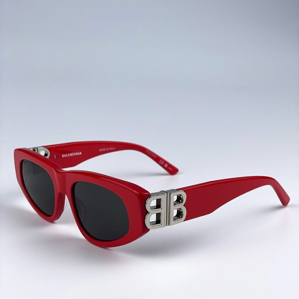 SALE! NEW Balenciaga BB0095S 016 Red Silver Logo Grey Cat Eye Unisex Sunglasses - Picture 6 of 15